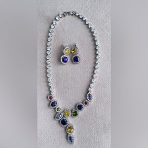 Silver and Multi gemstones Necklace Set
